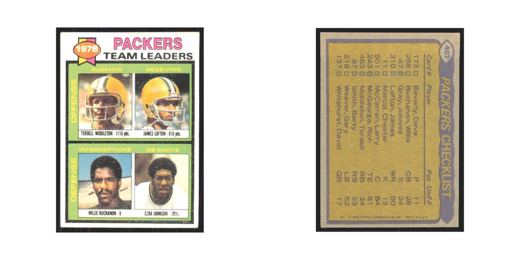 1979 Topps Willie Buchanon/Ezra Johnson/James Lofton/Terdell Middleton Packers
