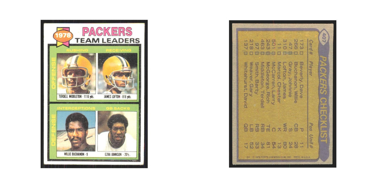 1979 Topps Willie Buchanon/Ezra Johnson/James Lofton/Terdell Middleton Packers