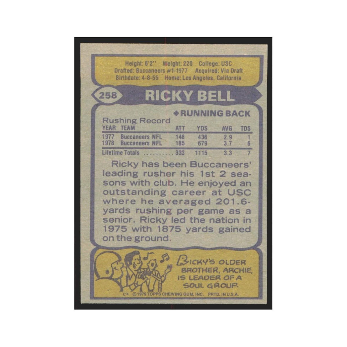 1979 Topps Ricky Bell Buccaneers #258