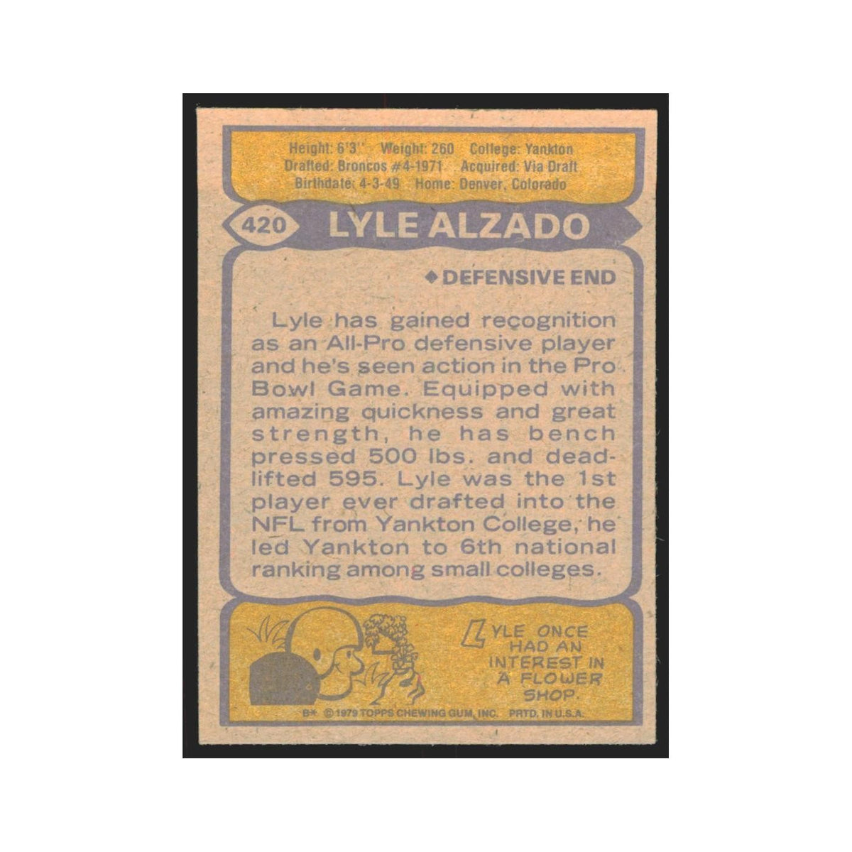 1979 Topps Lyle Alzado Broncos #420.0