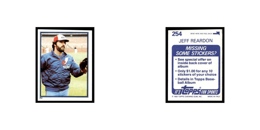 Jeff Reardon 1983 Topps Stickers #254 Montreal Expos Baseball Card NM