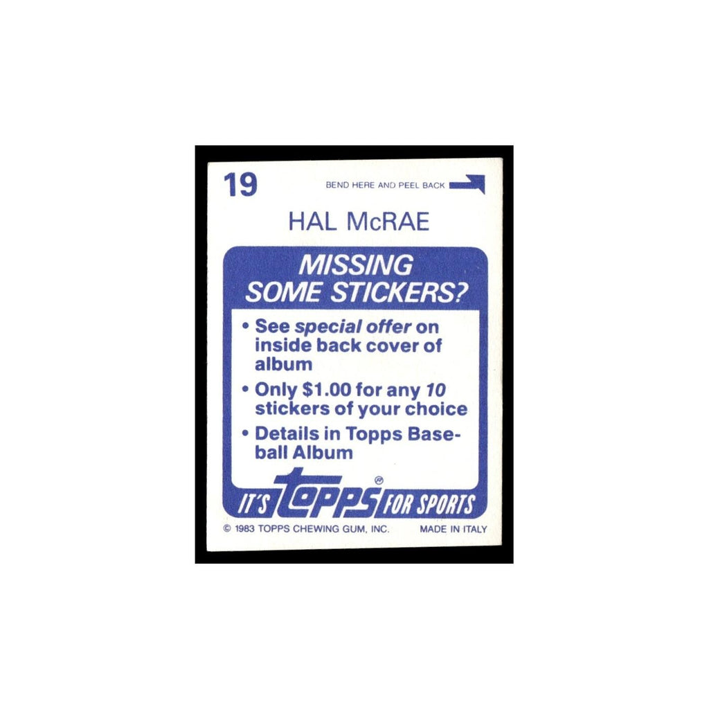 Hal McRae 1983 Topps Stickers #19 Kansas City Royals Baseball Card NM