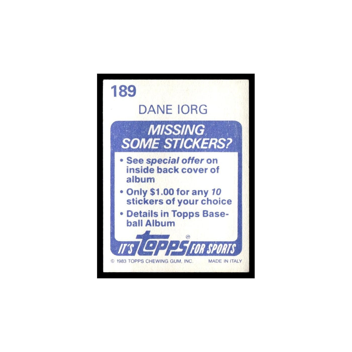 Dane Iorg 1983 Topps Stickers #189 St. Louis Cardinals Baseball Card NM