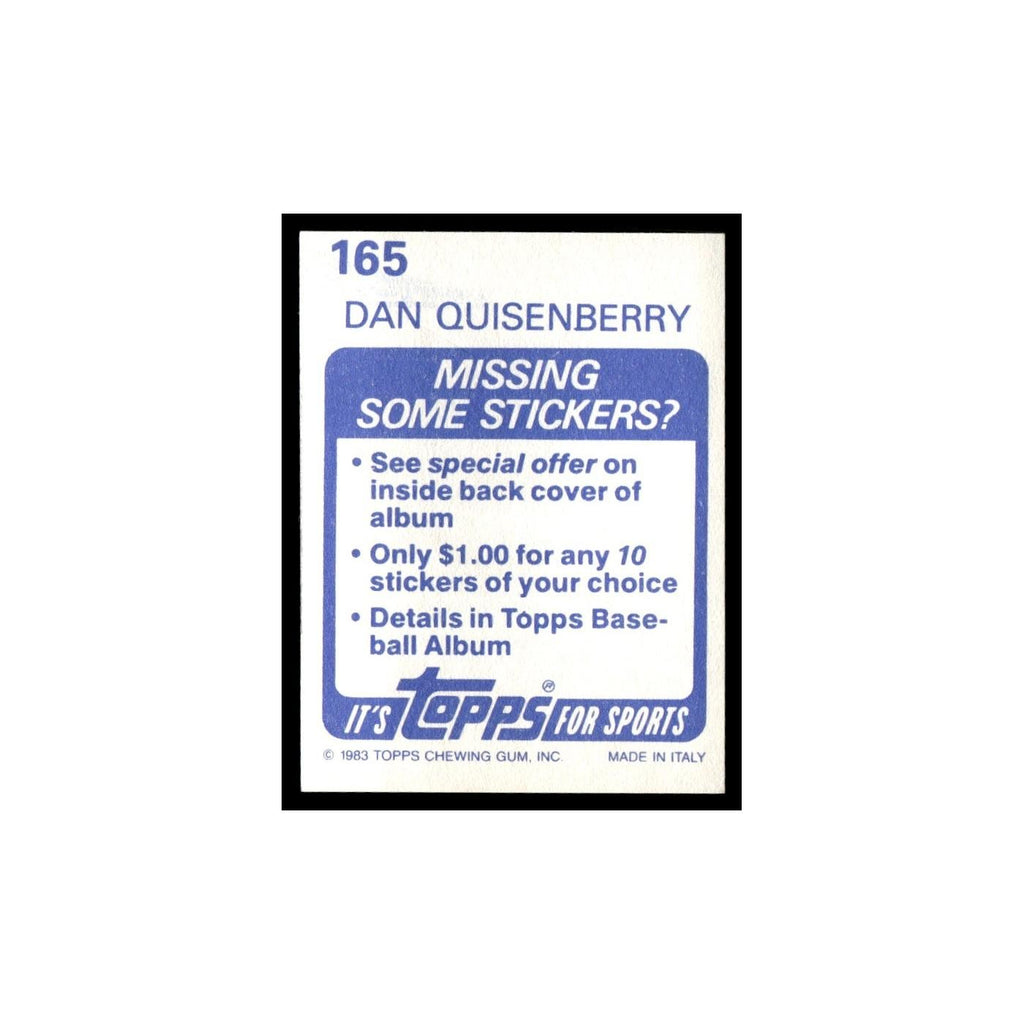 Dan Quisenberry 1983 Topps Stickers #165 Kansas City Royals Baseball Card NM