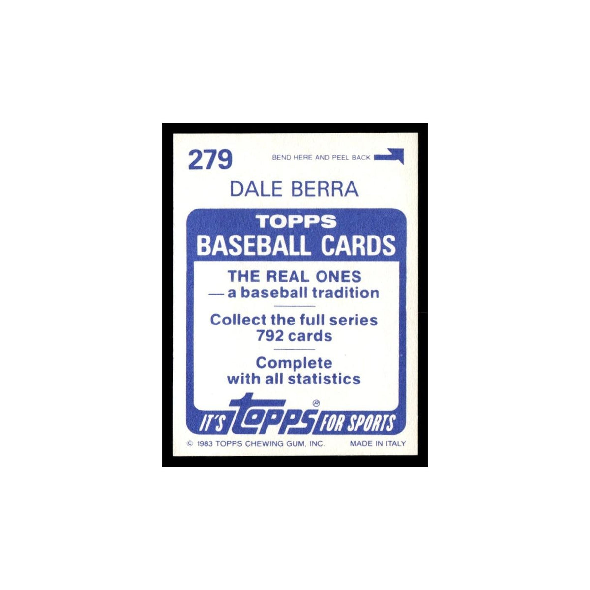 Dale Berra 1983 Topps Stickers #279 Pittsburgh Pirates Baseball Card NM
