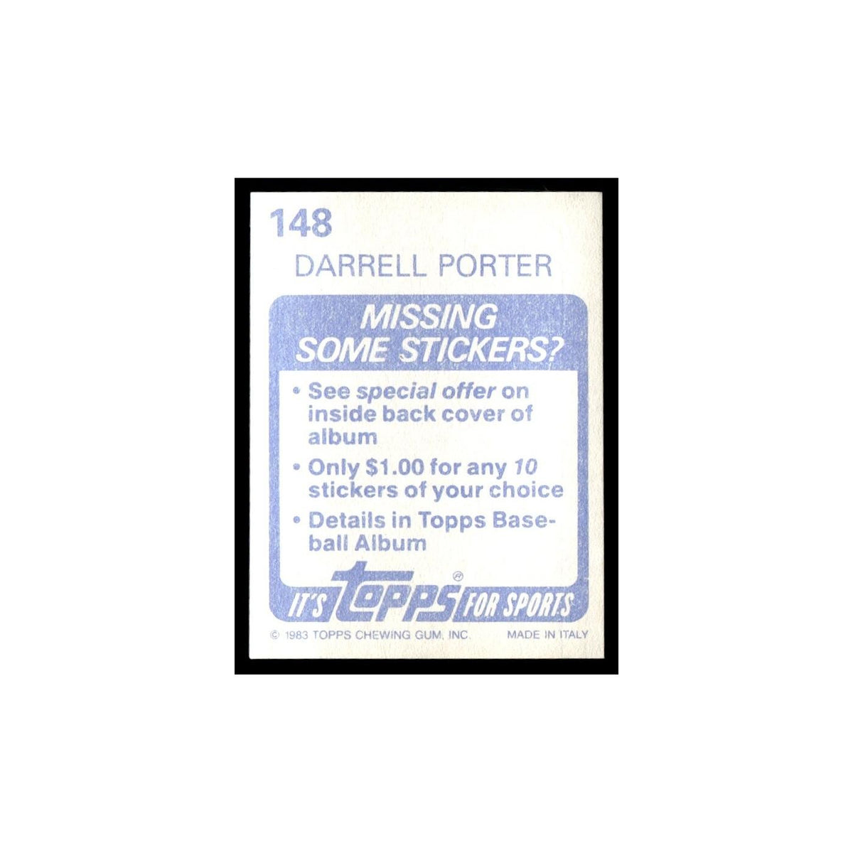 Darrell Porter 1983 Topps Stickers #148 St. Louis Cardinals Baseball Card NM