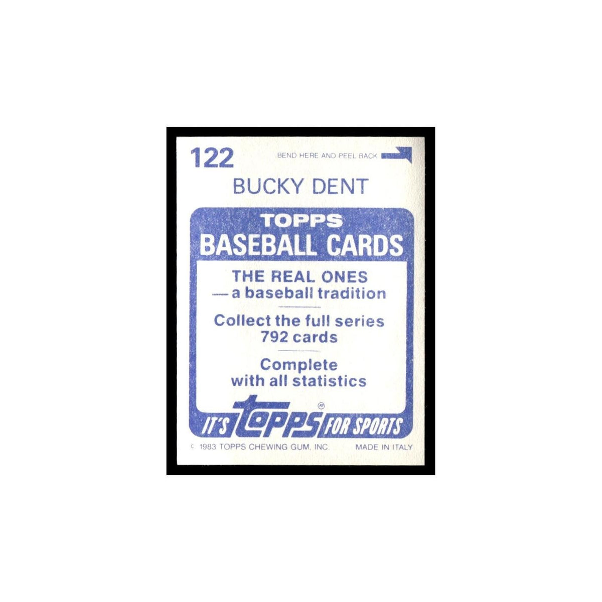 Bucky Dent 1983 Topps Stickers #122 Texas Rangers Baseball Card NM