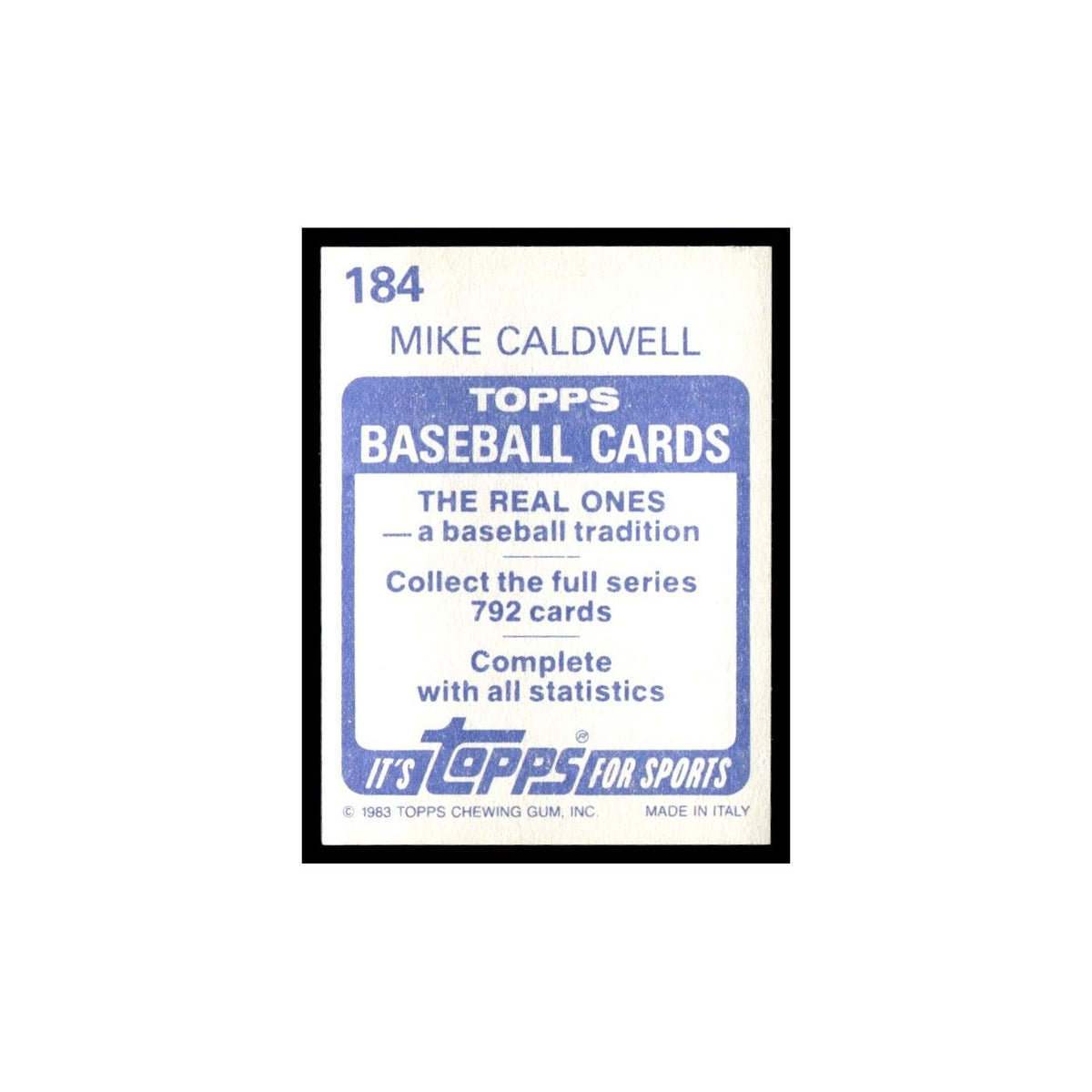 Mike Caldwell 1983 Topps Stickers #184 Milwaukee Brewers Baseball Card NM