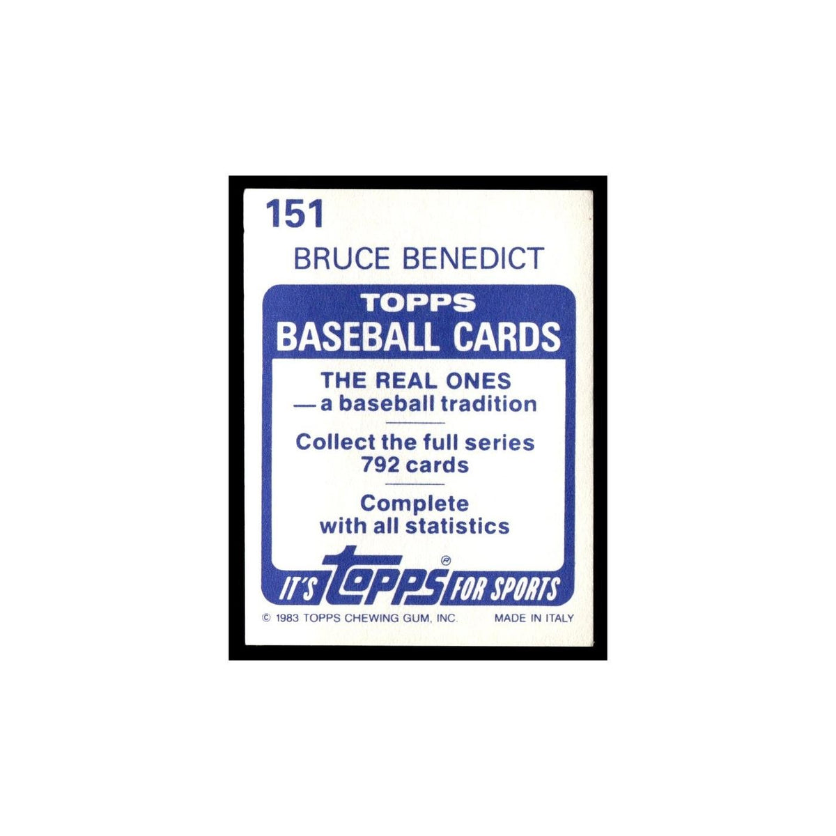 Bruce Benedict 1983 Topps Stickers #151 Atlanta Braves Baseball Card NM