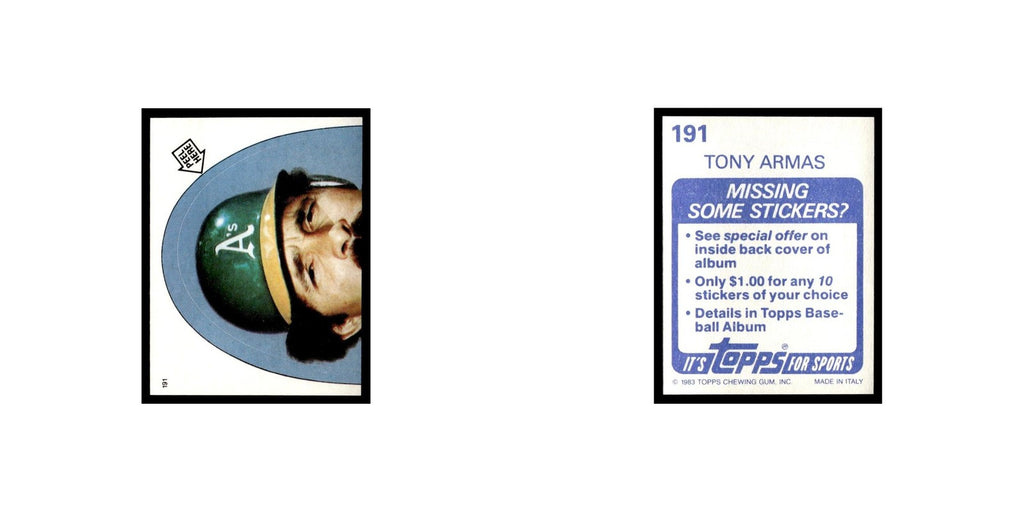 Tony Armas 1983 Topps Stickers #191 Oakland Athletics Baseball Card NM