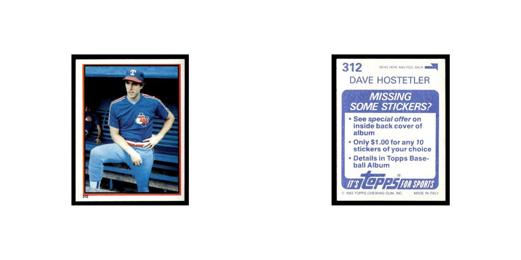 Dave Hostetler 1983 Topps Stickers #312 Texas Rangers Baseball Card NM