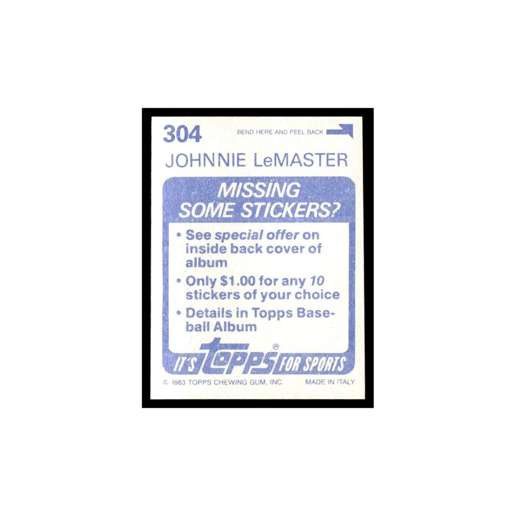 Johnnie LeMaster 1983 Topps Stickers #304 San Francisco Giants Baseball Card NM