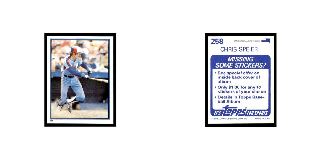 Chris Speier 1983 Topps Stickers #258 Montreal Expos Baseball Card NM