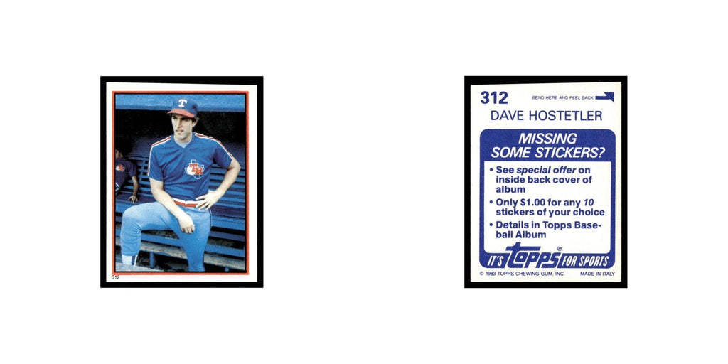 Dave Hostetler 1983 Topps Stickers #312 Texas Rangers Baseball Card NM