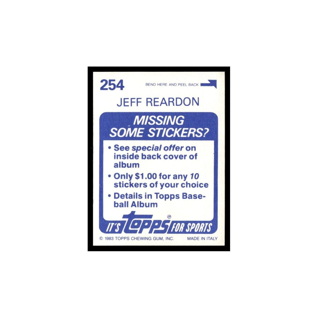 Jeff Reardon 1983 Topps Stickers #254 Montreal Expos Baseball Card NM