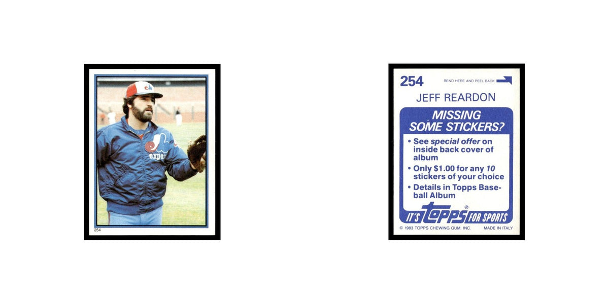 Jeff Reardon 1983 Topps Stickers #254 Montreal Expos Baseball Card NM