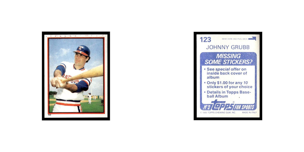 Johnny Grubb 1983 Topps Stickers #123 Texas Rangers Baseball Card NM
