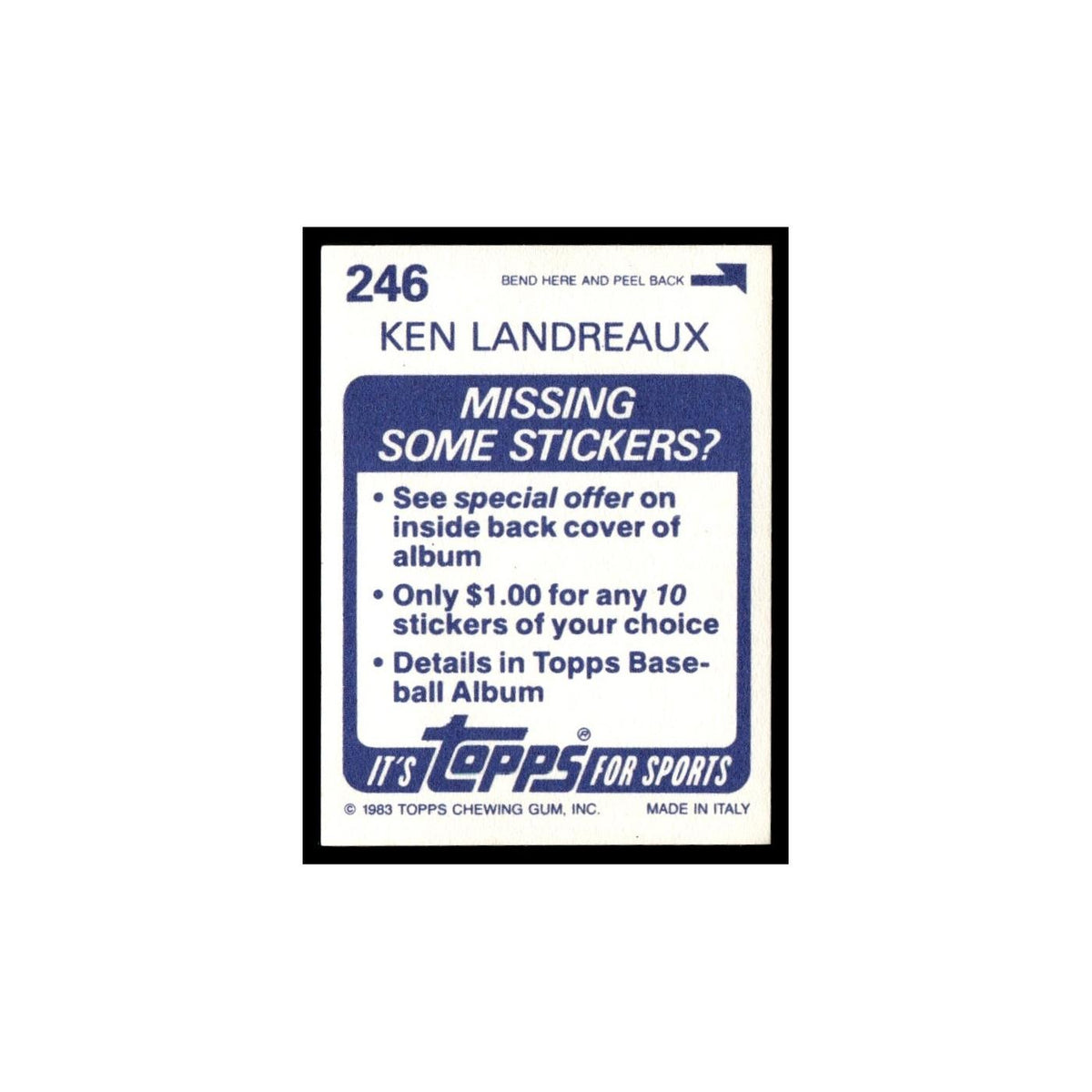 Ken Landreaux 1983 Topps Stickers #246 Los Angeles Dodgers Baseball Card NM