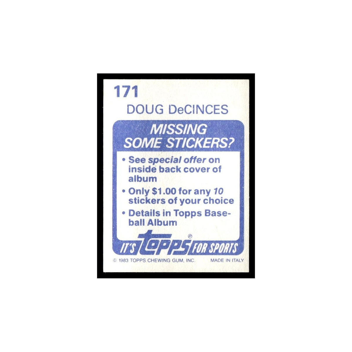 Doug DeCinces 1983 Topps Stickers #171 California Angels Baseball Card NM