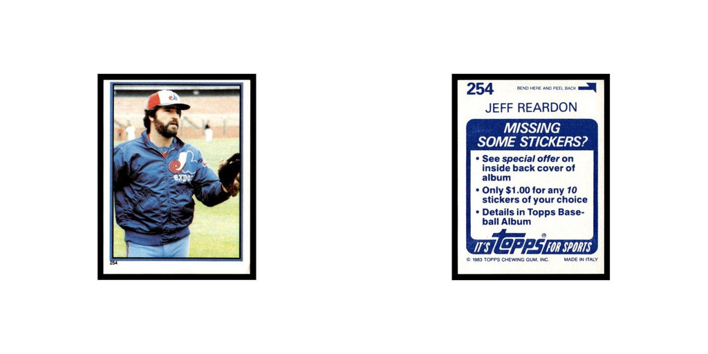 Jeff Reardon 1983 Topps Stickers #254 Montreal Expos Baseball Card NM