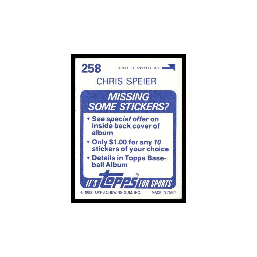 Chris Speier 1983 Topps Stickers #258 Montreal Expos Baseball Card NM