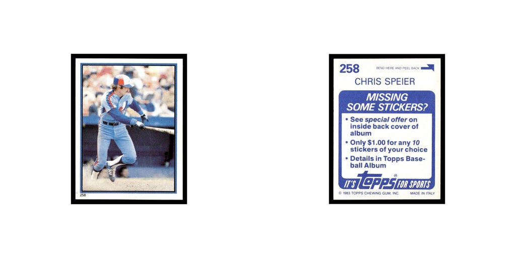 Chris Speier 1983 Topps Stickers #258 Montreal Expos Baseball Card NM