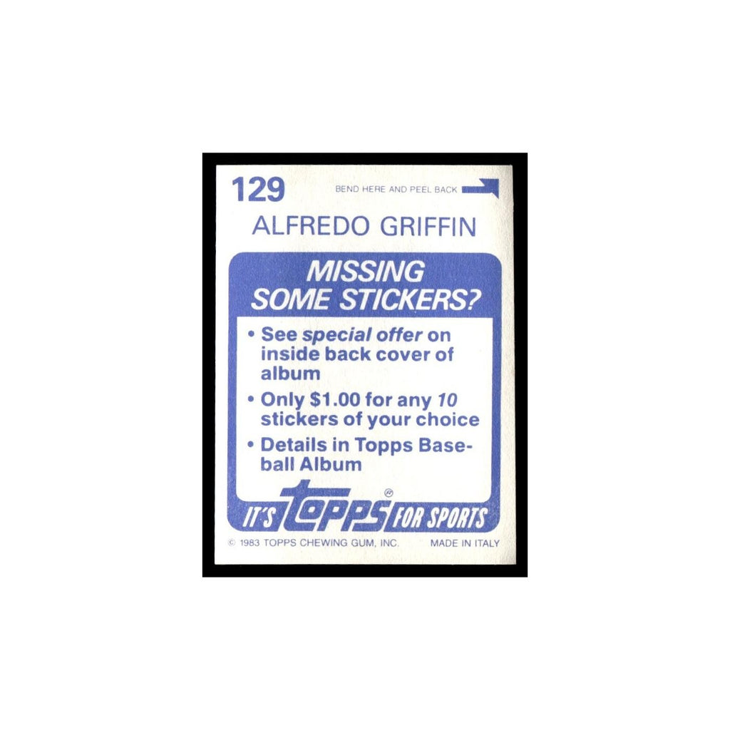 Alfredo Griffin 1983 Topps Stickers #129 Toronto Blue Jays Baseball Card NM