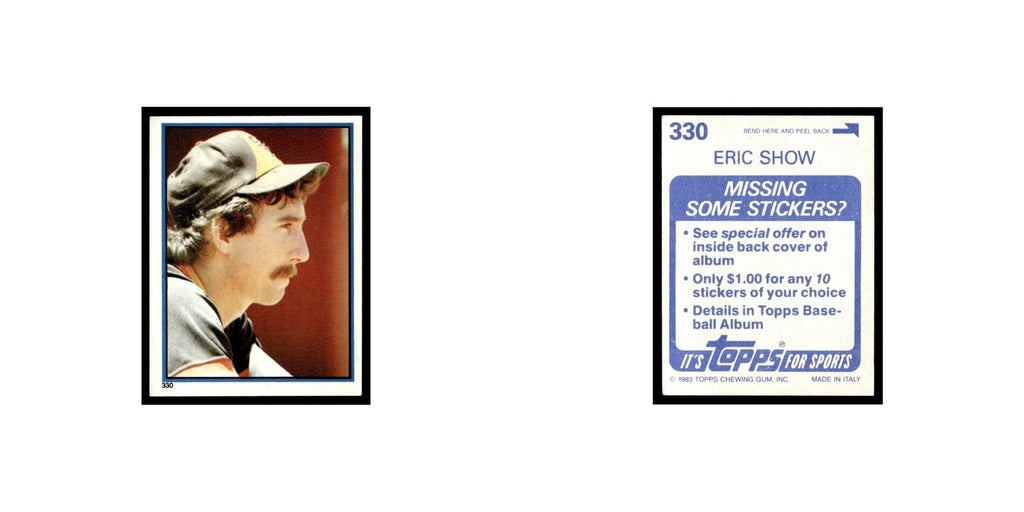Eric Show 1983 Topps Stickers #330 San Diego Padres Baseball Card NM