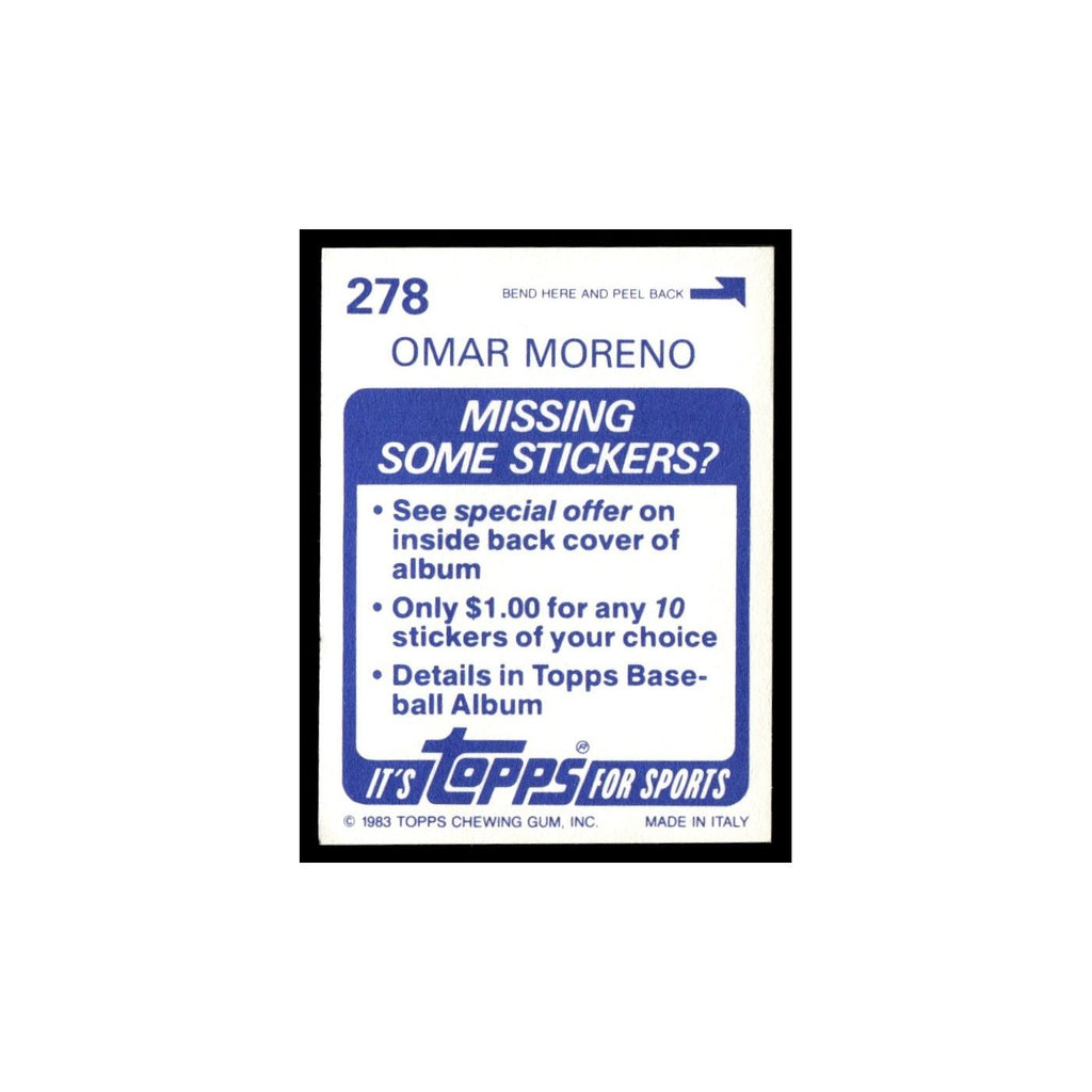 Omar Moreno 1983 Topps Stickers #278 Pittsburgh Pirates Baseball Card NM