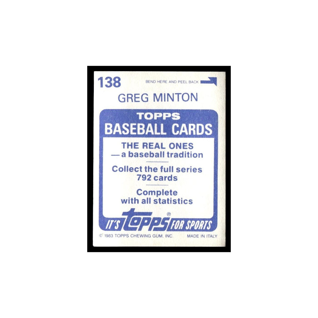 Greg Minton 1983 Topps Stickers #138 San Francisco Giants Baseball Card NM