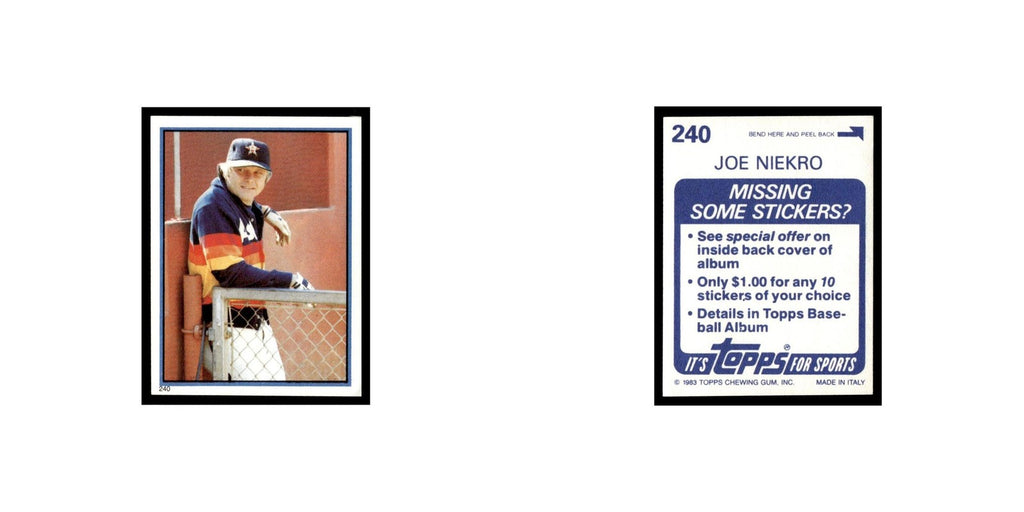 Joe Niekro 1983 Topps Stickers #240 Houston Astros Baseball Card NM