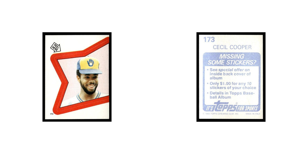 Cecil Cooper 1983 Topps Stickers #173 Milwaukee Brewers Baseball Card NM