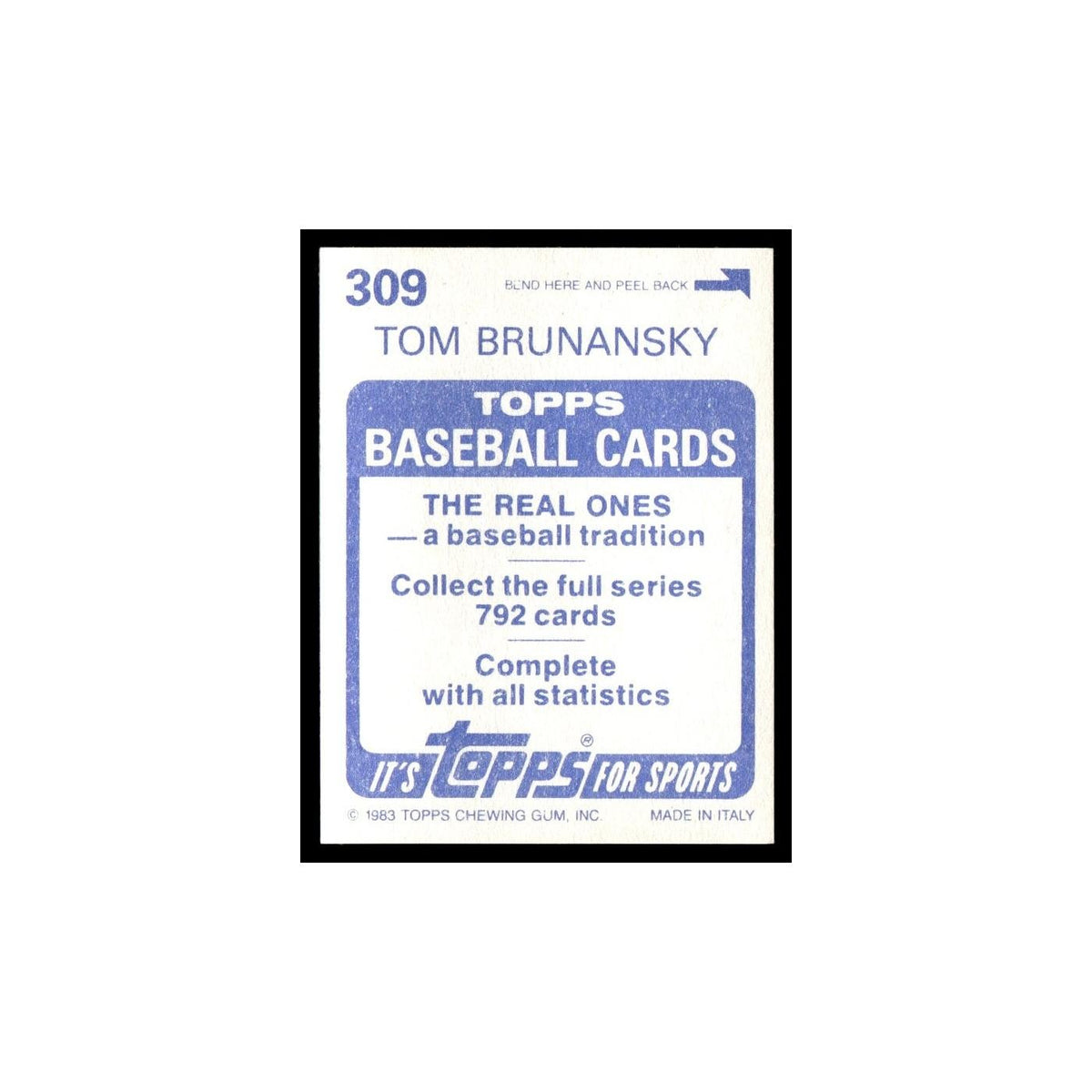 Tom Brunansky 1983 Topps Stickers #309 Minnesota Twins Baseball Card NM