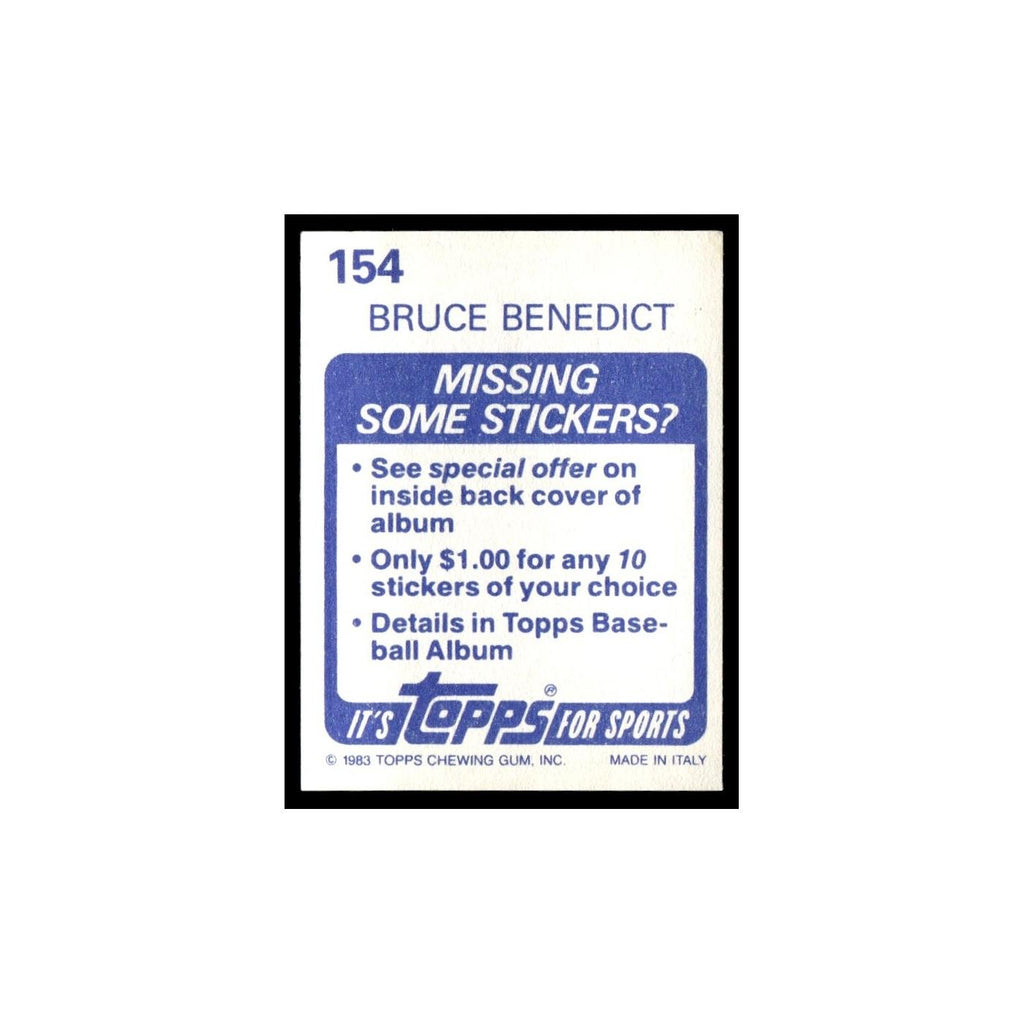 Bruce Benedict 1983 Topps Stickers #154 Atlanta Braves Baseball Card NM