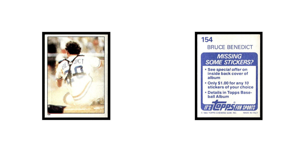 Bruce Benedict 1983 Topps Stickers #154 Atlanta Braves Baseball Card NM