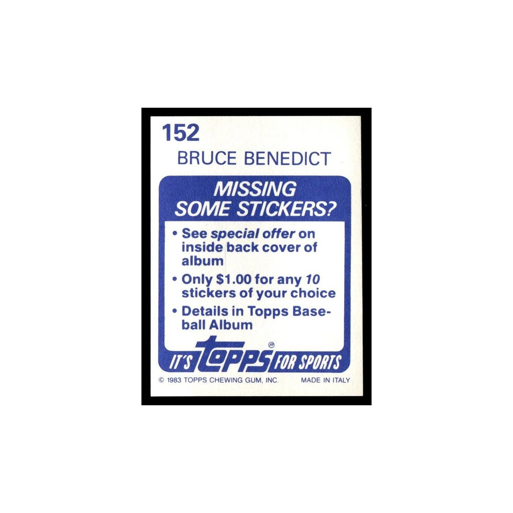 Bruce Benedict 1983 Topps Stickers #152 Atlanta Braves Baseball Card NM