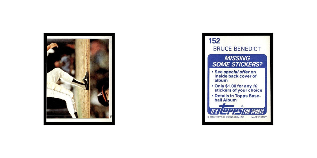 Bruce Benedict 1983 Topps Stickers #152 Atlanta Braves Baseball Card NM