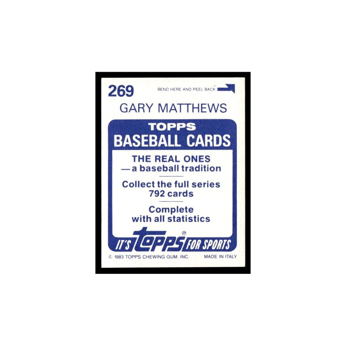 Gary Matthews 1983 Topps Stickers #269 Philadelphia Phillies Baseball Card NM