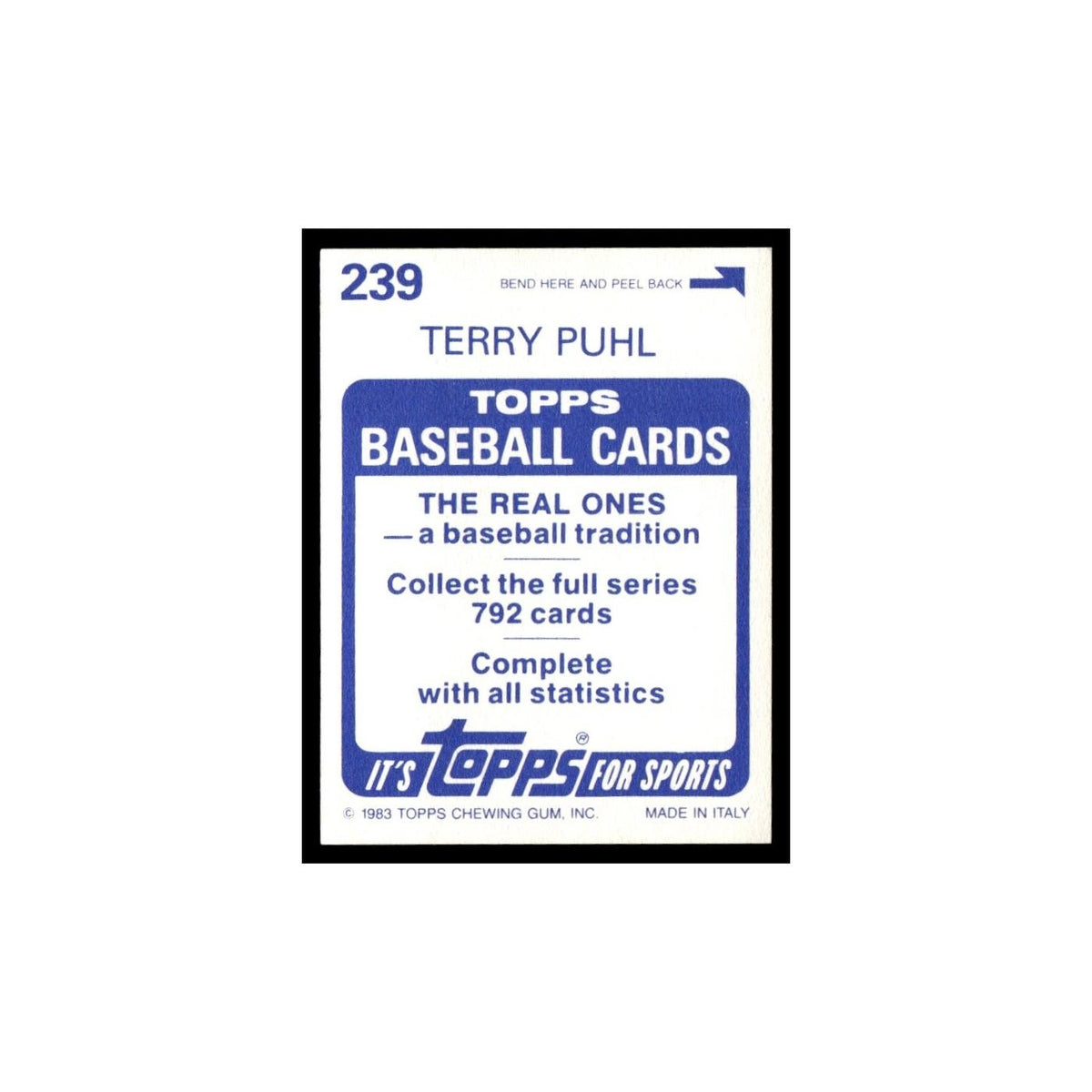 Terry Puhl 1983 Topps Stickers #239 Houston Astros Baseball Card NM