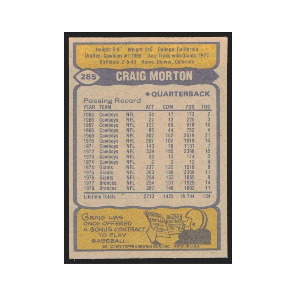1979 Topps Craig Morton Broncos #285