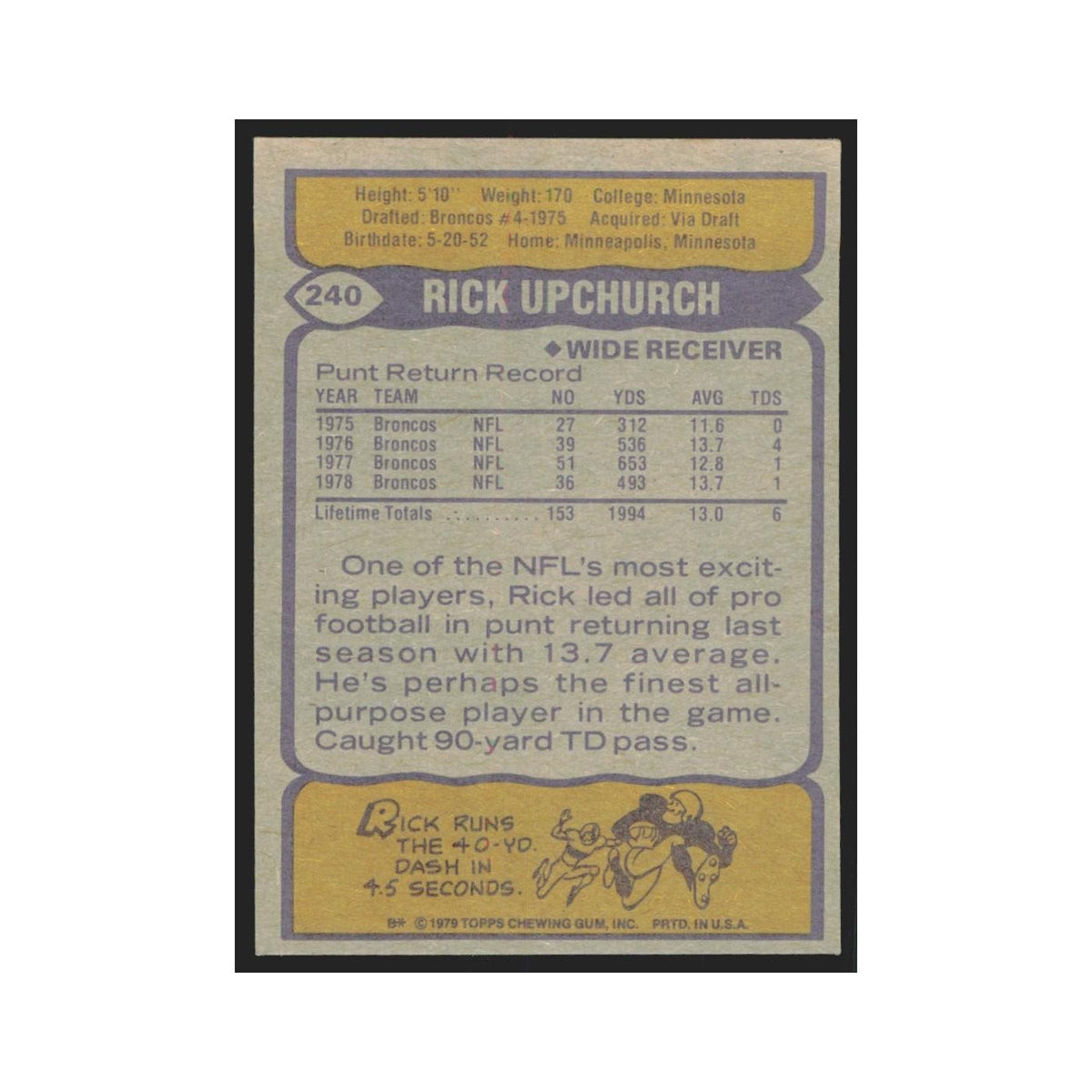 1979 Topps Rick Upchurch Broncos #240.0