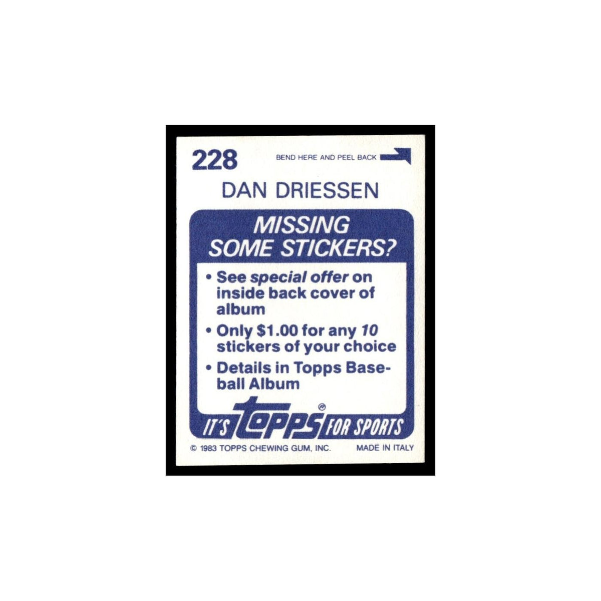 Dan Driessen 1983 Topps Stickers #228 Cincinnati Reds Baseball Card NM