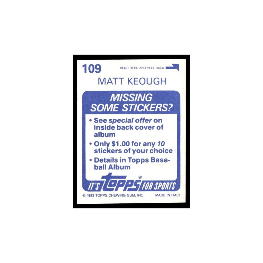 Matt Keough 1983 Topps Stickers #109 Oakland Athletics Baseball Card NM