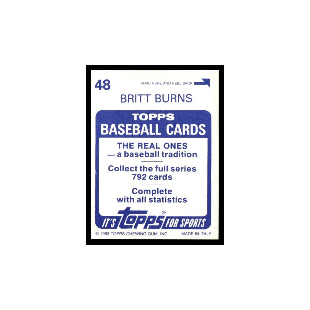 Britt Burns 1983 Topps Stickers #48 Chicago White Sox Baseball Card NM
