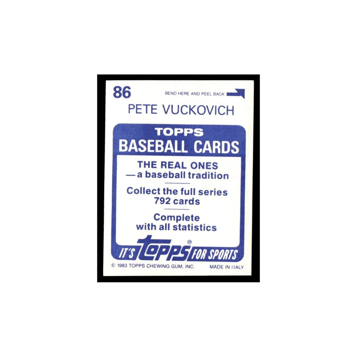 Pete Vuckovich 1983 Topps Stickers #86 Milwaukee Brewers Baseball Card NM