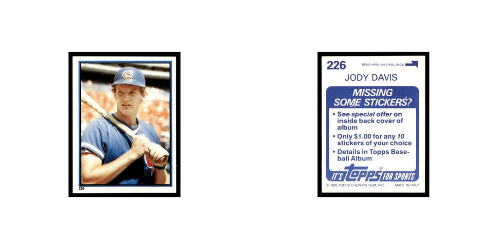Jody Davis 1983 Topps Stickers #226 Chicago Cubs Baseball Card NM