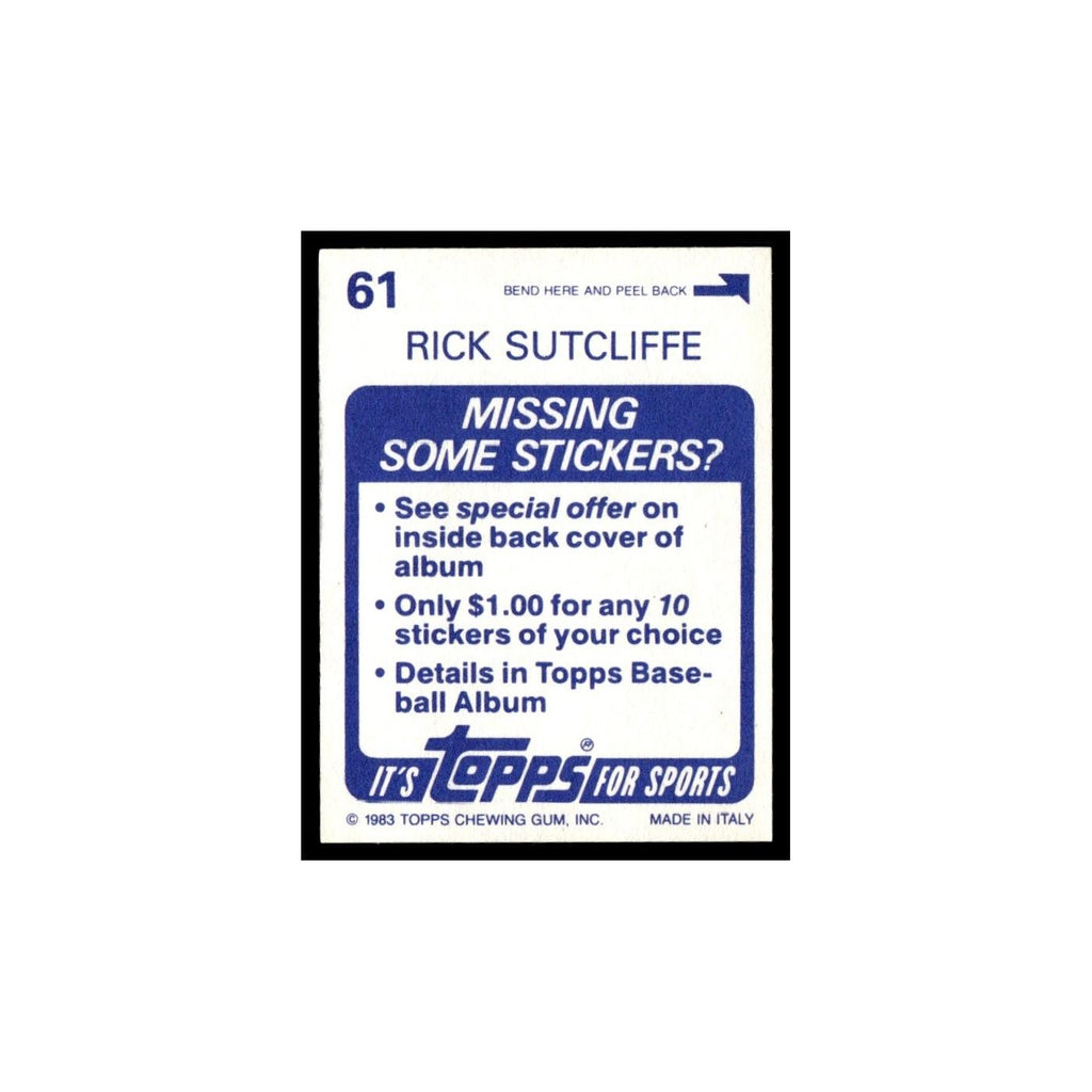 Rick Sutcliffe 1983 Topps Stickers #61 Cleveland Indians Baseball Card NM