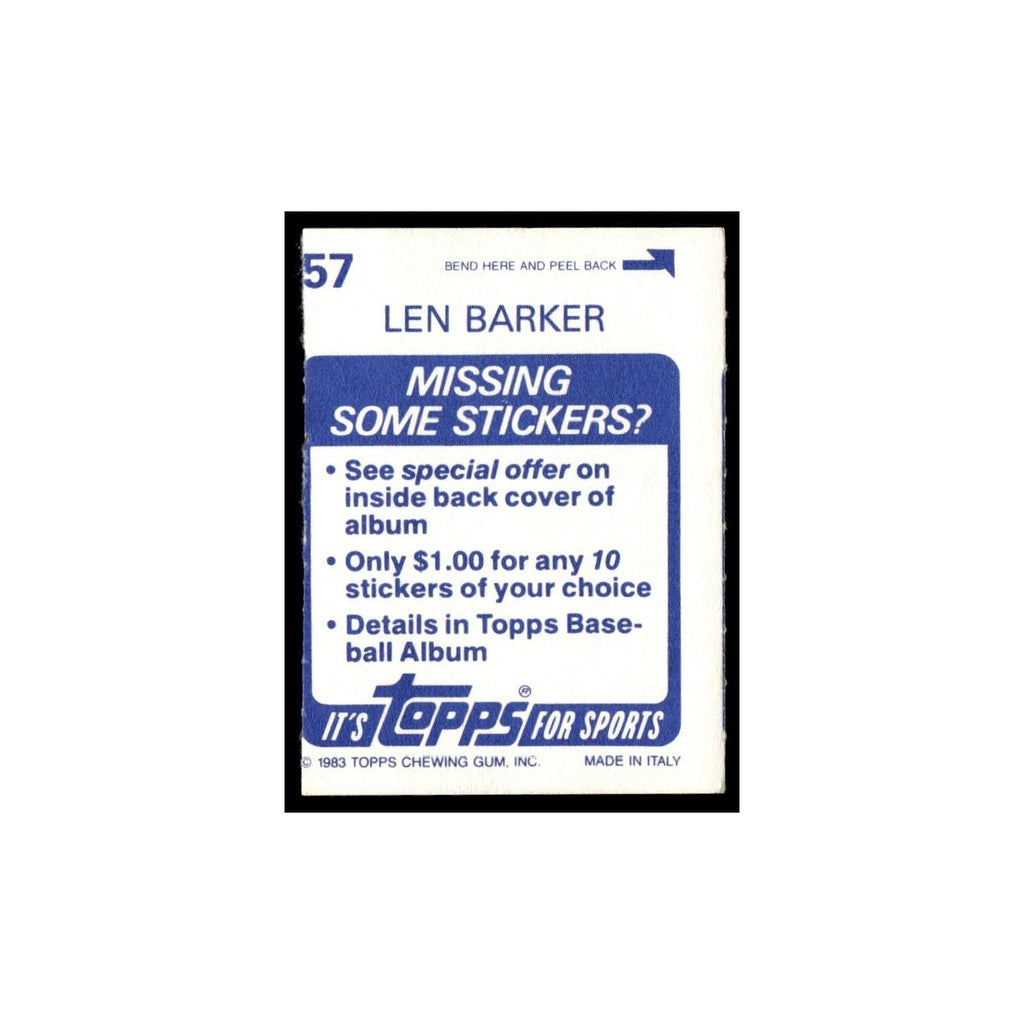 Len Barker 1983 Topps Stickers #57 Cleveland Indians Baseball Card NM