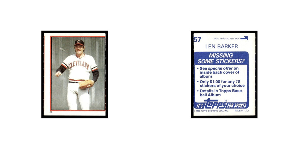Len Barker 1983 Topps Stickers #57 Cleveland Indians Baseball Card NM