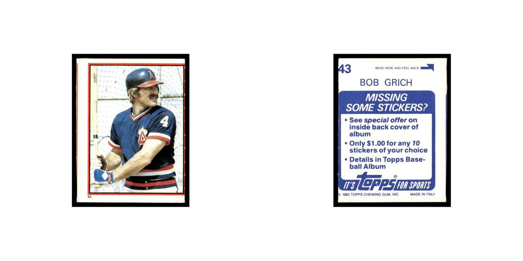 Bob Grich 1983 Topps Stickers #43 California Angels Baseball Card NM